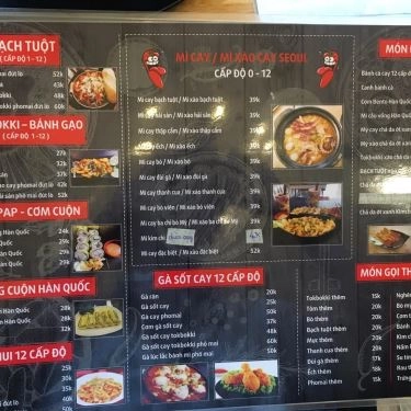 Thực đơn- Quán Ăn Phố Mì Cay Seoul 12 Cấp Độ - Nha Trang