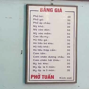 Thực đơn- Quán Ăn Phở - Mì Ốp La Tuấn