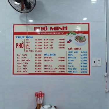 Thực đơn- Quán Ăn Phở Minh