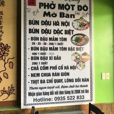 Thực đơn- Nhà Hàng Phở Một Đô
