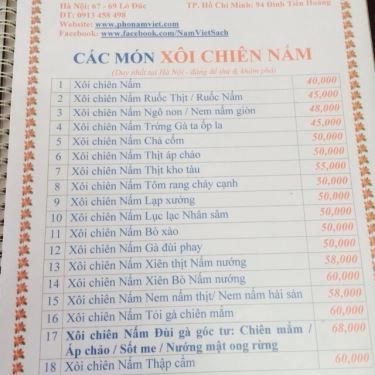 Thực đơn- Quán Ăn Phố Nấm Kiều Yên