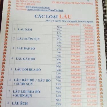 Thực đơn- Quán Ăn Phố Nấm Kiều Yên