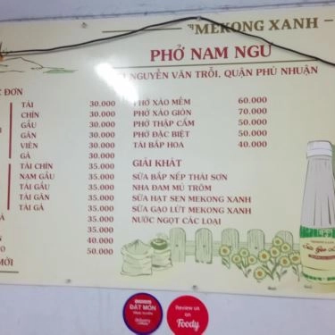 Thực đơn- Quán Ăn Phở Nam Ngư