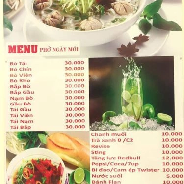 Thực đơn- Quán Ăn Phở Ngày Mới