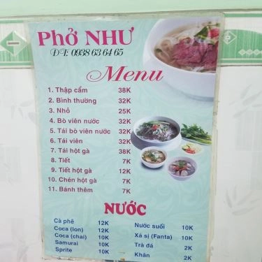 Thực đơn- Quán Ăn Quán Phở Như