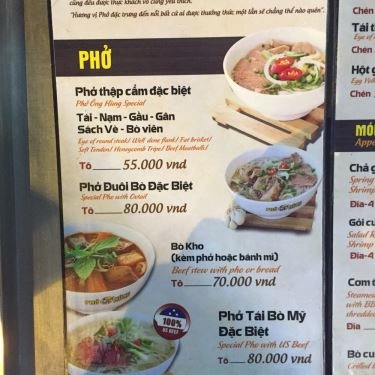 Thực đơn- Quán Ăn Phở Ông Hùng - Nguyễn Khánh Toàn