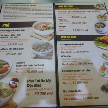 Thực đơn- Quán Ăn Phở Ông Hùng - Nguyễn Khánh Toàn