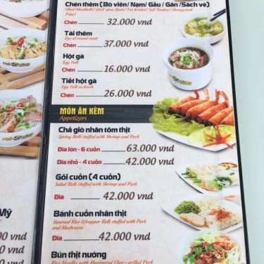 Thực đơn- Quán Ăn Phở Ông Hùng - 18A Trường Sơn