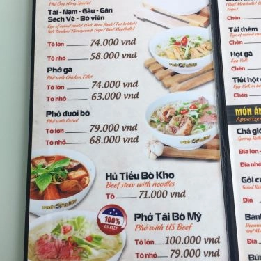 Thực đơn- Quán Ăn Phở Ông Hùng - 18A Trường Sơn