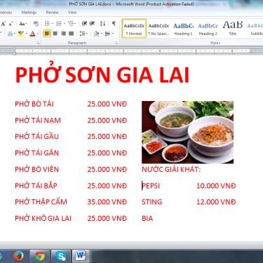 Thực đơn- Quán Ăn Phở Sơn - Phở Khô Gia Lai