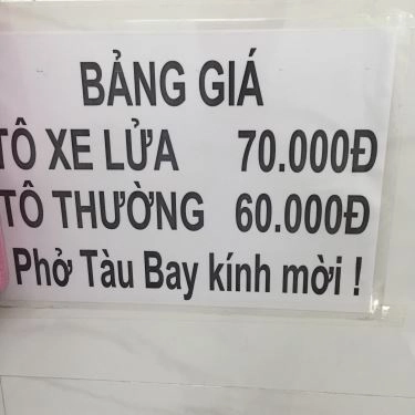 Thực đơn- Quán Ăn Phở Tàu Bay