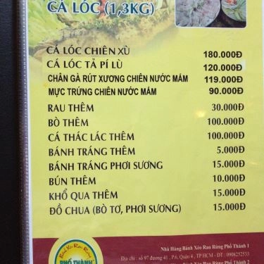 Thực đơn- Quán Ăn Phố Thành - Bánh Xèo Rau Rừng - Đường Số 41