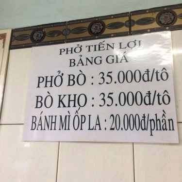 Thực đơn- Quán Ăn Phở Tiến Lợi - Nơ Trang Long