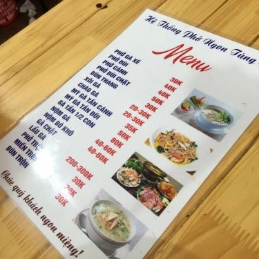Thực đơn- Quán Ăn Tùng Gà - Phở Gà & Mì Gà Tần