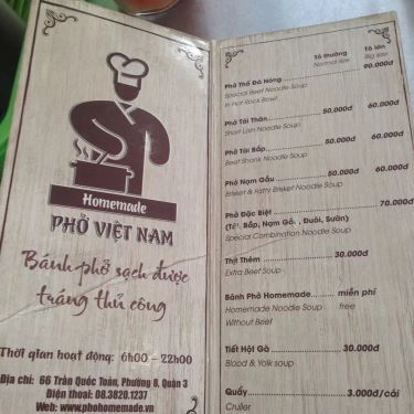 Thực đơn- Quán Ăn Phở Việt Nam - Bánh Phở Tráng Tại Quán