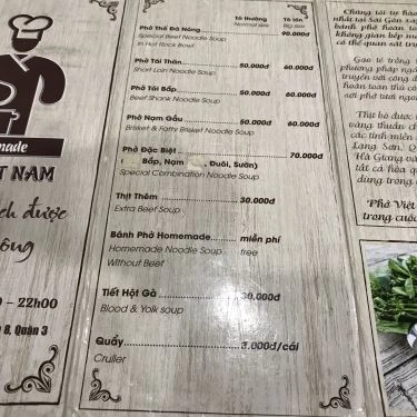 Thực đơn- Quán Ăn Phở Việt Nam - Bánh Phở Tráng Tại Quán
