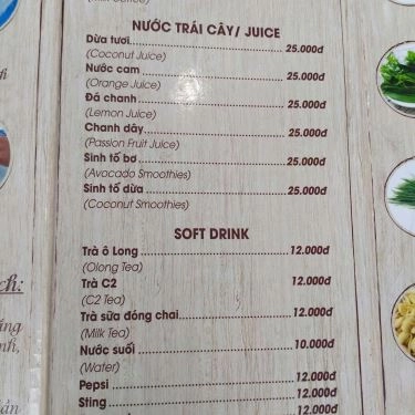 Thực đơn- Quán Ăn Phở Việt Nam - Bánh Phở Tráng Tại Quán
