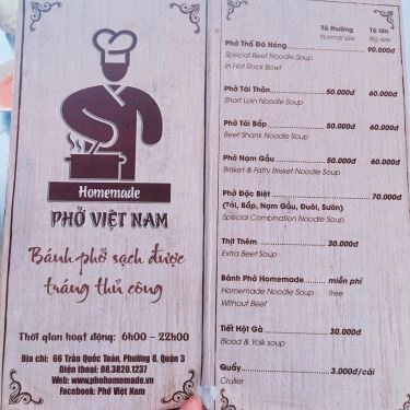 Thực đơn- Quán Ăn Phở Việt Nam - Bánh Phở Tráng Tại Quán