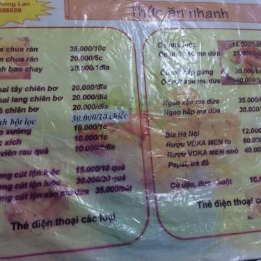 Thực đơn- Quán Ăn Phong Lan - Ốc, Chè, Nem