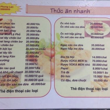 Thực đơn- Quán Ăn Phong Lan - Ốc, Chè, Nem