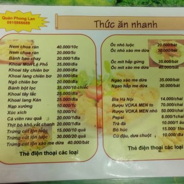 Thực đơn- Quán Ăn Phong Lan - Ốc, Chè, Nem