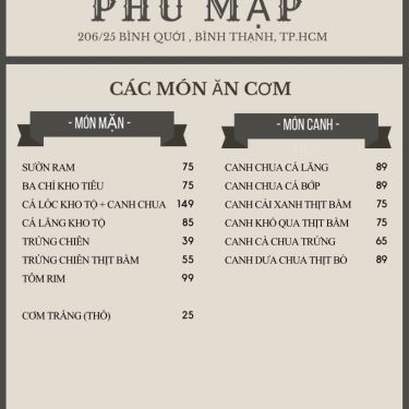 Thực đơn- Nhà Hàng Phú Mập Thanh Đa - Quán Ăn Sân Vườn Bờ Sông