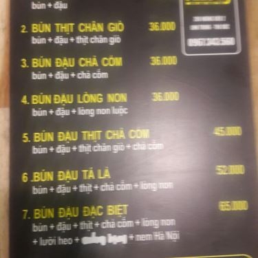 Thực đơn- Quán Ăn Phúc Kỳ - Bún Đậu Mắm Tôm