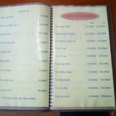 Thực đơn- Quán Ăn Phúc Vịt - Đặc Sản Vịt