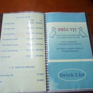 Thực đơn- Quán Ăn Phúc Vịt - Đặc Sản Vịt