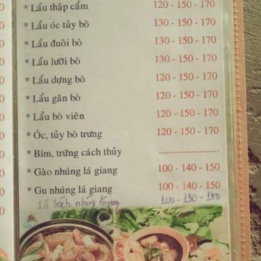 Thực đơn- Phước Lộc - Quán Ăn Gia Đình