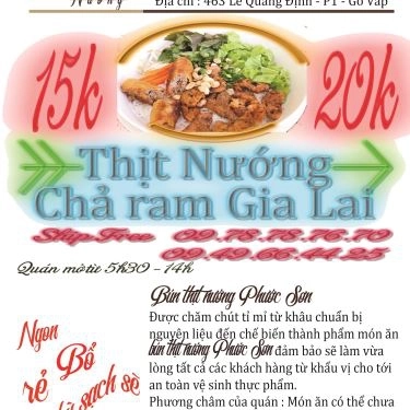 Thực đơn- Quán Ăn Phước Sơn - Bún Thịt Nướng