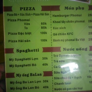 Thực đơn- Quán Ăn Pizza Ba Việt