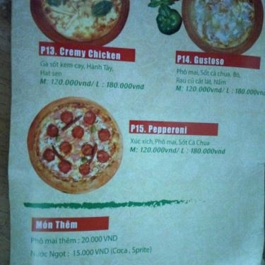 Thực đơn- Quán Ăn Pizza Gustoso - Nguyễn Trãi