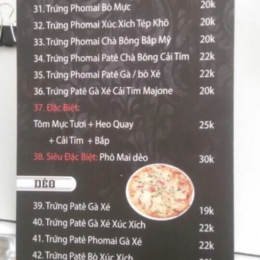 Thực đơn- Quán Ăn Pizza Kiểu Việt