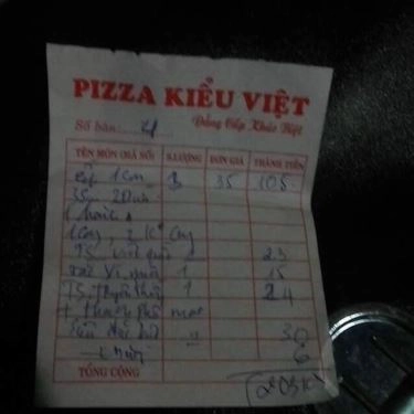 Thực đơn- Quán Ăn Pizza Kiểu Việt