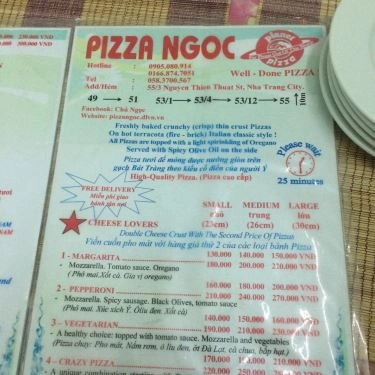 Thực đơn- Quán Ăn Pizza Ngọc