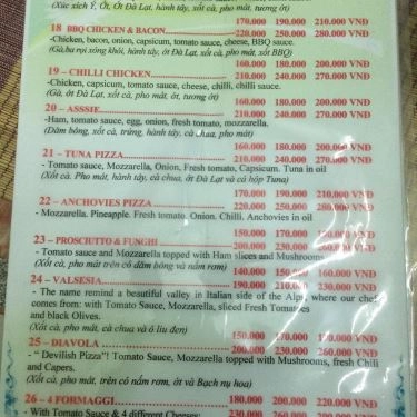 Thực đơn- Quán Ăn Pizza Ngọc