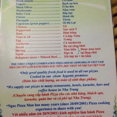 Thực đơn- Quán Ăn Pizza Ngọc