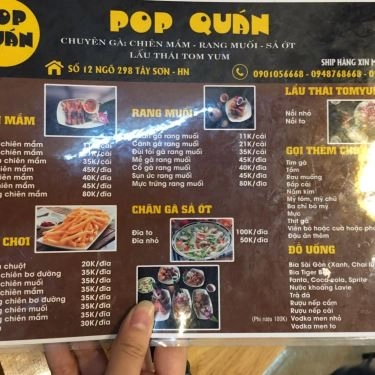 Thực đơn- Quán Ăn Pop Quán - Chân Gà & Cánh Gà Nướng - Tây Sơn