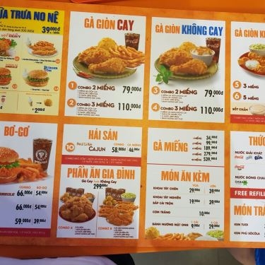 Thực đơn- Nhà Hàng Gà Rán Popeyes - Lũy Bán Bích