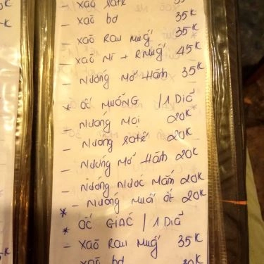 Thực đơn- Quán Ăn Hàu Nướng Hiệp Nghĩa