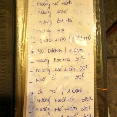 Thực đơn- Quán Ăn Hàu Nướng Hiệp Nghĩa