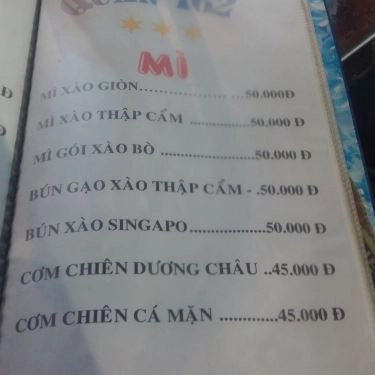 Thực đơn- Quán 162 - Quán Ăn Gia Đình