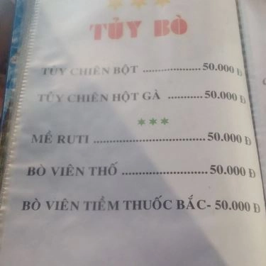 Thực đơn- Quán 162 - Quán Ăn Gia Đình
