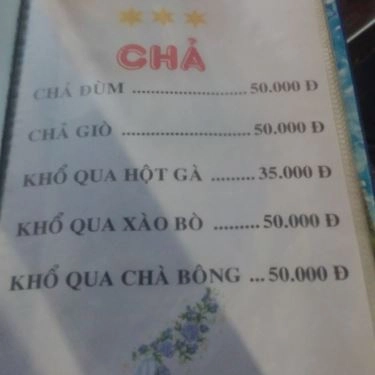 Thực đơn- Quán 162 - Quán Ăn Gia Đình
