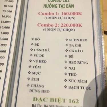 Thực đơn- Quán Ăn Quán 162 - Món Nướng