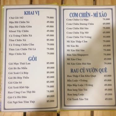 Thực đơn- Quán Ăn Quán 162 - Món Nướng