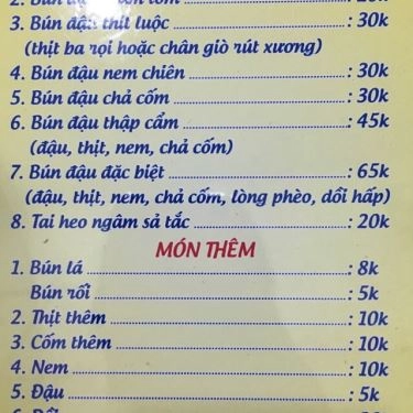 Thực đơn- Quán Ăn Quán 182 - Bún Chả Hà Nội & Bún Đậu Mắm Tôm