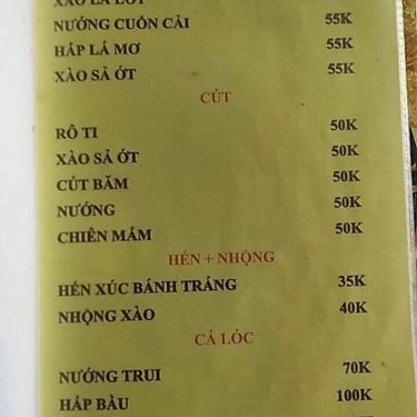 Thực đơn- Quán Ăn Quán 27 - Đặc Sản Gà Tre Đèo Le