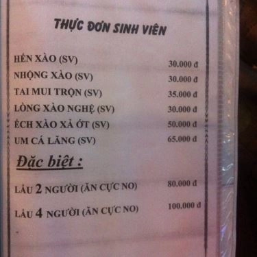Thực đơn- Quán Ăn Quán Nhậu 3 Cây Lộc
